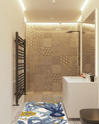 nuLOOM Thomas Paul Octopus Tasseled Runner Rug, 2' 8" x 6', Multi in White Tiled Bathroom