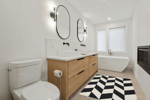 Tilley Geometric Handmade Tufted Wool Black/White Area Rug Wrought Studio Rug ... in Scandinavian Neutral bathroom