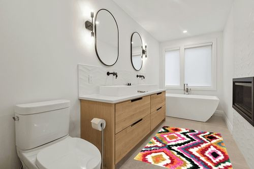 nuLOOM Handmade Carnival Abbey Shaggy Area Rug, 4x6, Multi in Scandinavian Neutral bathroom