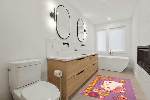 Franco Hello Kitty Kids Room Non Slip Area Rug, 69 in x 52 in, (Official Licensed Product) in Scandinavian Neutral bathroom