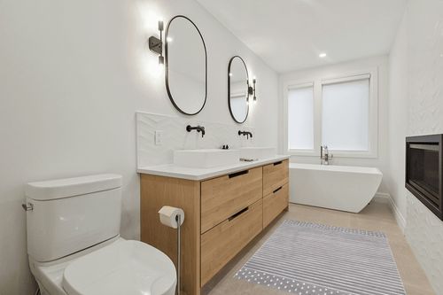 Rugs USA x Arvin Olano Mandia Striped Wool Area Rug, 4' x 6', Grey in Scandinavian Neutral bathroom