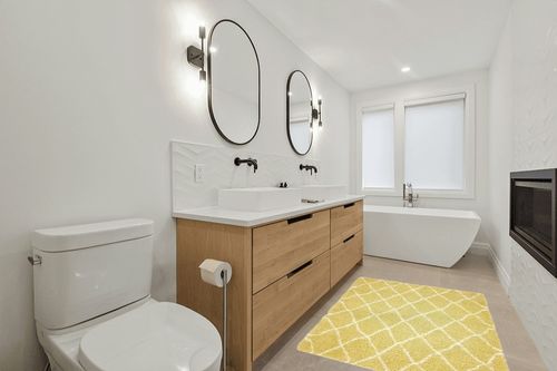 Unique Loom Rabat Shag Collection Modern Tribal Moroccan Inspired Plush & Soft Geometric Design Area Rug (4' 0 x 6' 0 Rectangular, Yellow/ Ivory) in Scandinavian Neutral bathroom