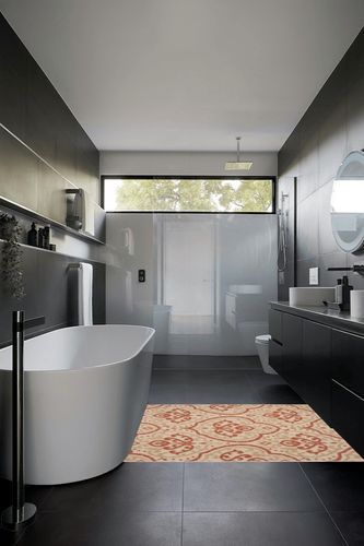 Safavieh Martha Stewart MSR4114-23112 4'0" x 5'7" Beige / Terracotta Area Rug in Black Modern Bathroom