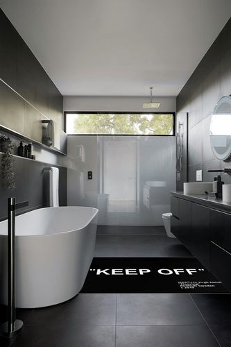 Keep Off Area Rug Black Modern Large Carpet Non-Slip Floor Mat for Living Room Bedroom Desk Wood Floor Playroom Home Decoration Rugs 4'x 5.3' in Black Modern Bathroom