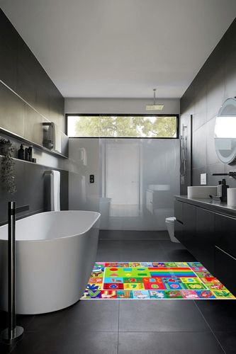 IMIKEYA Kids Educational Rug Playtime Collection ABC, Numbers and Shapes Learning Carpet Kids Play Rug Mat Playmat for Playroom Bedroom, 55.1 x 43.3 inch in Black Modern Bathroom