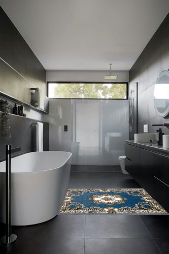 AllStar Rugs Blue 4x6 Traditional Area Rug (3' 9" x 5' 1") in Black Modern Bathroom