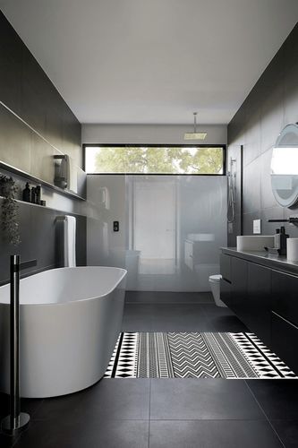 HEBE Bohe Area Rug in Black Modern Bathroom