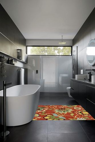 Lahome Red Washable Area Rugs in Black Modern Bathroom