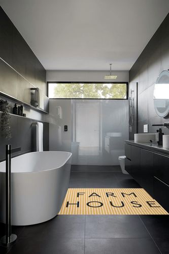 Farmhouse Ticking Farmhouse Chenille Area Rug-CRWN1468YE8 Gracie Oaks Rug Size ... in Black Modern Bathroom