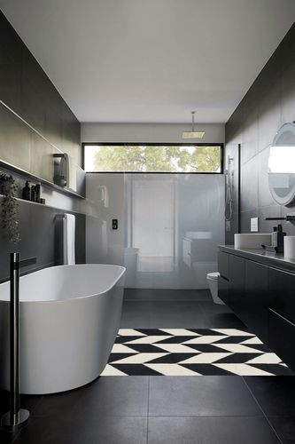 Tilley Geometric Handmade Tufted Wool Black/White Area Rug Wrought Studio Rug ... in Black Modern Bathroom