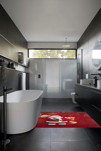 ALAZA Christmas Santa Claus with Gift Red Firework Area Rug for Living Room Bedroom 6'x4' in Black Modern Bathroom