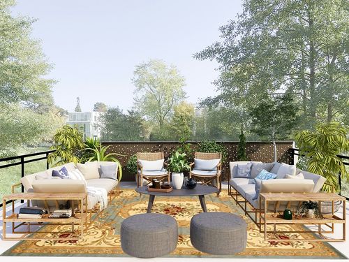 Unique Loom Versailles Collection Traditional Classic Floral Motif Area Rug (8' 0 x 10' 0 Rectangular, Slate Blue/ Ivory) in Scandinavian Modern Patio
