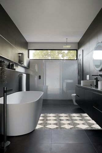 nuLOOM Gianna Contemporary Geometric Checker Tile Area Rug, 4x6, Grey in Black Modern Bathroom