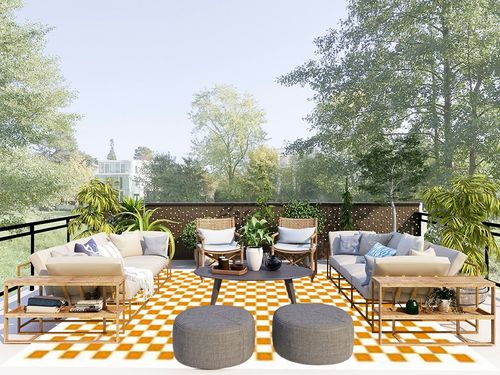 JROSING Checkered 8x10 Rug, Orange Checkerboard Modern Boho Washable Foldable Large Area Rugs for Living Room, Low Pile Ultrathin Nonslip Indoor Carpet for Office Bedroom Diningroom Classroom Playroom in Scandinavian Modern Patio