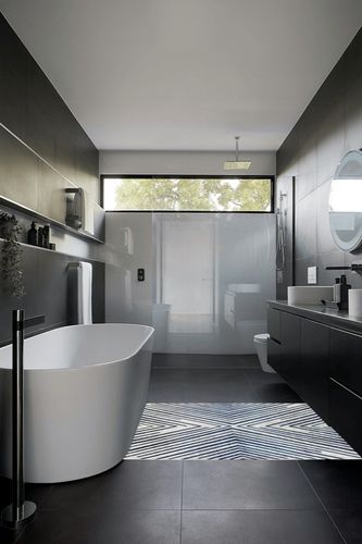 Alfa Rich 4x6 Area Rug, Ultra-Thin Geometric Grey Blue Rug, Non-Slip Machine Washable Rugs in Black Modern Bathroom