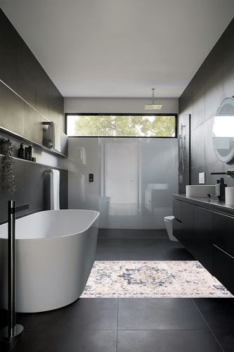 L'Baiet Sophia Grey Oriental 4 ft. x 6 ft. Area Rug in Black Modern Bathroom