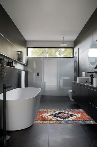 Lahome Boho Rugs for Living Room - 4x6 Area Rug Machine Washable Bedroom Rugs Non-Slip Low-Pile Entryway Rug Throw Oriental Distressed Kitchen Rugs Indoor Floor Carpet for Dining Room Bathroom Office in Black Modern Bathroom