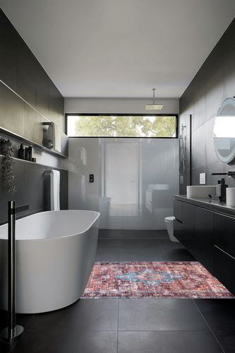 nuLOOM Zena Medallion Machine Washable Area Rug, 4x6, Rust in Black Modern Bathroom