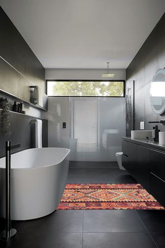 Unique Loom Outdoor Tribal Collection Area Rug - Tortuguero (4' x 6' Rectangle, Multi/Blue) in Black Modern Bathroom