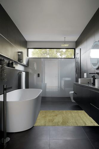 Alfa Rich 4x6 Area Rugs, Solid Green Rug, Cotton, Pet Friendly, Easy Clean, Washable Rug in Black Modern Bathroom