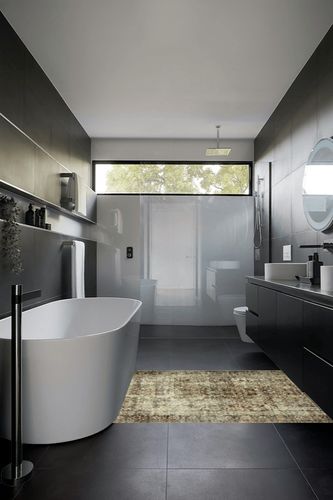 Loloi Magnolia Home by Joanna Gaines x Sinclair Pebble/Taupe 3'-6" x 5'-6" Accent Rug in Black Modern Bathroom