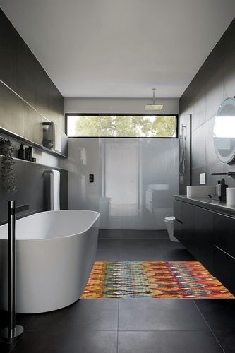 Unique Loom Outdoor Modern Collection Area Rug - Ikat (4' 1" x 6' 1" Rectangle, Multi/ Burgundy) in Black Modern Bathroom