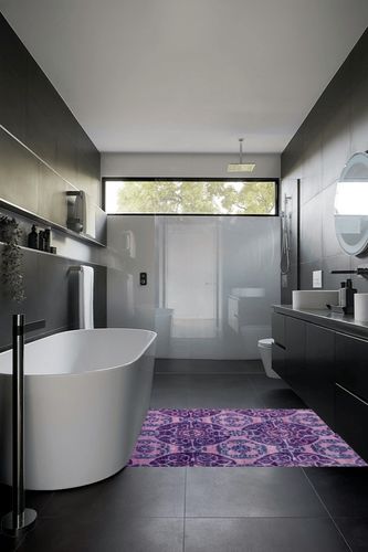 SAFAVIEH Wyndham Collection Accent Rug - 4' x 6', Purple, Handmade Modern Wool, Ideal for High Traffic Areas in Entryway, Living Room, Bedroom (WYD376J) in Black Modern Bathroom