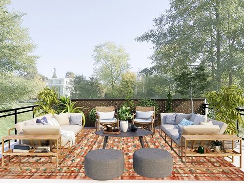Loloi Rifle Paper Co. x Courtyard Terracotta 8'-6" x 11'-6" Area Rug in Scandinavian Modern Patio