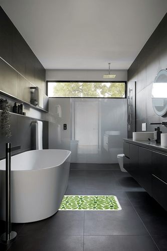 SHIYUE Green Bathroom Rugs Bath Mat, Microfiber Fluffy Soft Floor Mats for Bathroom, Non-Slip and Waterproof Back Soft Bathmat, for Indoor Shower Bathtub Decoration (Cute Floral 21x30in) in Black Modern Bathroom