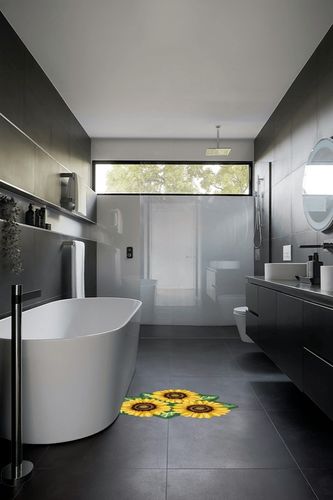 USTIDE Sunflower Rug for Kitchen Handmade Rug Yellow Flower Floor Mat Modern Rustic Carpet Washable Non-Slip Bathroom Mat for Bedroom/Foyer 3x2 in Black Modern Bathroom
