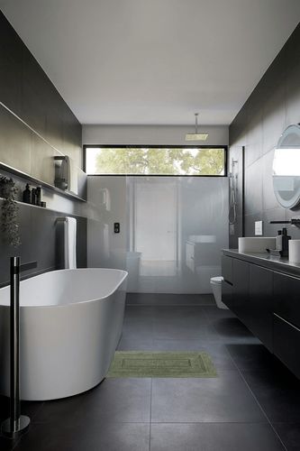 Kassatex Kassa Design Bath Rug, 24 x 40 in, Moss in Black Modern Bathroom