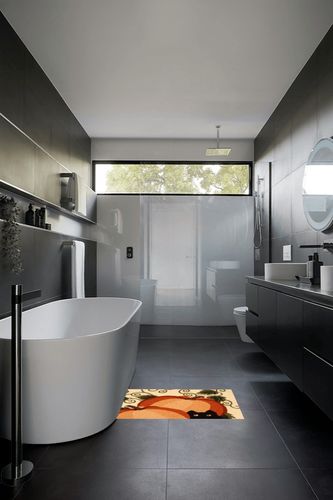 Jellybean Autumn Watch Accent Rug in Black Modern Bathroom