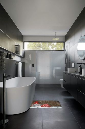 AMHNF Merry Christmas Cute Gnome Bath Mat Cute Elf Folklore Snowfalke Brown Vintage Wooden Board Winter Holiday Happy New Year Bathroom Absorbent Doormat Toilet Floor Rug in Black Modern Bathroom