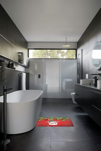 Christmas Rugs Fluffy Bath Rugs, Red Christmas Snowman Bathroom Rug Kitchen Rug Soft Fuzzy Mat Carpet ShaggyShower Rug Water Absorbent in Black Modern Bathroom