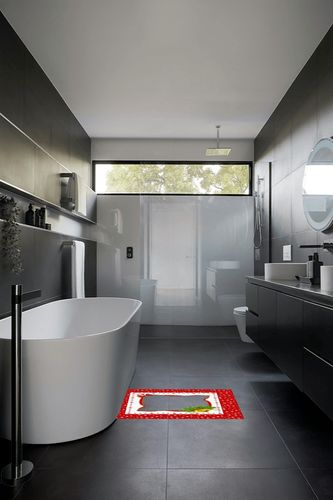 Rectangular Area Rug for Living Room, Bedroom, Christmas Non-Slip Residential Carpet, Kitchen Rugs, Christmas Red Star Winter Xmas Bell Floor Mat with Rubber Backing 2' x 3' in Black Modern Bathroom