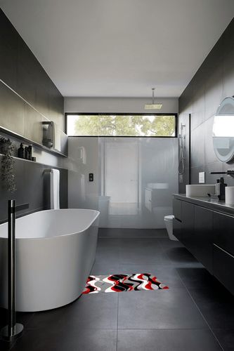 Red Grey White Black Line Indoor Doormat,Water Absorbent Front Door Mats Geometry Abstract Non Slip Back Entrance Rugs Simple WaveFloor Carpet for Bedroom Bathroom 20x31.5inch in Black Modern Bathroom