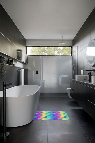 spefrowx Kids Rainbow Rugs Psychedelic Galaxy Fluffy Rugs, Neon Gradient Love Heart Indoor Entry Rug Colorful Ombre Non Slip Bathroom Carpet, Glowing Hearts Super Absorbent Floor Mats Decoratives in Black Modern Bathroom