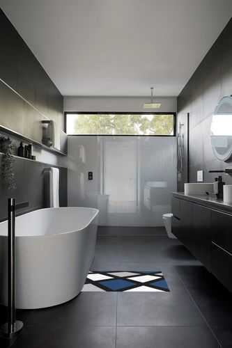 Geometric Plush Shag Bath Rugs Blue Grey White Diamond Squares Soft Fluffy Floor Doormat Carpet,Non-Slip Door Mats for Living Room Bedroom Kitchen Entryway Modern Abstract in Black Modern Bathroom