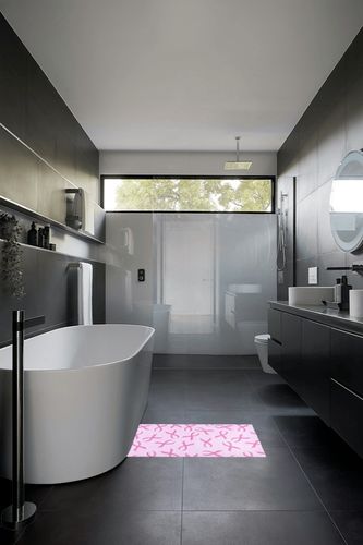 Pink Ribbon Bathroom Rugs Fluffy Absorbent Bath Mat Machine Washable Soft Microfiber Shaggy Kitchen Mat Non Slip Carpet Runner for Shower Room Sink Bath Laundry Decor in Black Modern Bathroom