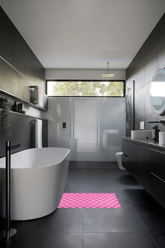 Pink Checkered Bathroom Rugs Fluffy Absorbent Bath Mat Machine Washable Soft Microfiber Shaggy Kitchen Mat Non Slip Carpet Runner for Kitchen Entryway Laundry Room Decor in Black Modern Bathroom