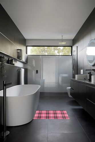 Pink Black Buffalo Plaid Bathroom Rugs Fluffy Absorbent Bath Mat Machine Washable Soft Microfiber Shaggy Kitchen Mat Non Slip Carpet Runner for Bath Laundry Indoor Shower Bathtub Decor in Black Modern Bathroom