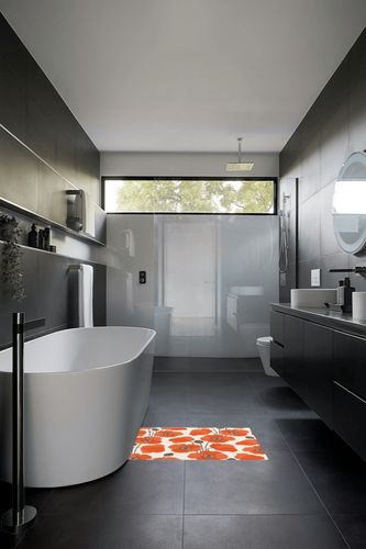 Watercolor Red Poppy Plush Shag Bath Rugs Red Blossoms Flowers Soft Fluffy Floor Doormat Carpet,Non-Slip Door Mats for Living Room Bedroom Kitchen Entryway Retro Abstract Bouquet in Black Modern Bathroom