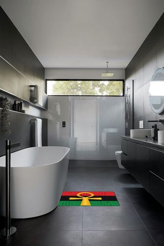 Red and Green Ankh Egyptian Gods Symbol Carpet, Living Room, Bedroom Home Decoration Anti-Slip Rug, Floor Mat in Black Modern Bathroom