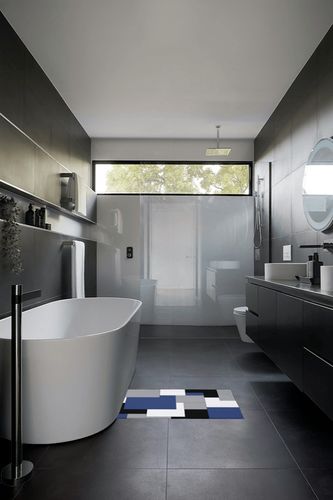 Navy Blue Black Gray White Checkered Ultra Soft Bathroom Rug, Shag Floor Bath Mat Warm Fluffy Carpet Non-Skid Shaggy Washable Door Mats, Abstract Art Color Blocks Entrance Welcome Rugs18 x30 in Black Modern Bathroom