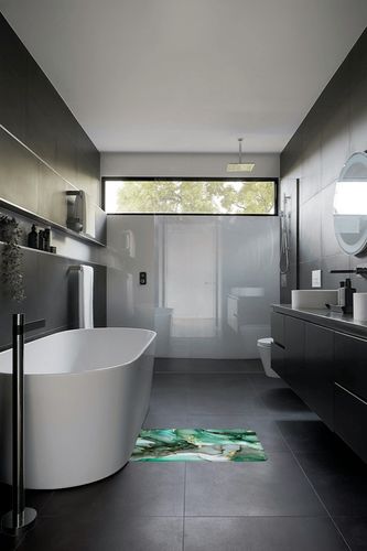 Green Marble Bath Mat Modern Emerald Green Abstract Marble Texture Gold Stripes Ombre Watercolor Gradient Cracked Lines Minimalist Aesthetic Dark Green Memory Foam Bathroom Rugs Bedroom Decor Doormat in Black Modern Bathroom