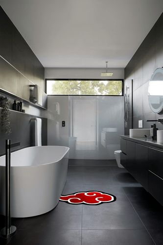 Red Cloud Modern Fluffy Rug - Non Slip Ultra Soft Tufted Anime Room Decor Polyester Nursery Rug, Rugs for Bedroom, Decorative Indoor and Outdoor Rug, Living Room Red Black Carpet, 58x84cm in Black Modern Bathroom
