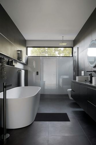 Machine Washable Modern Solid Design Non-Slip Rubberback 2x3 Traditional Area Rug for Entryway, Bedroom, Kitchen, Bathroom, 2'3" x 3', Black in Black Modern Bathroom