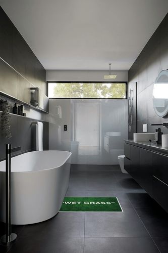 Add a Pop of Green to Your Home with Our Soft & Non-Slip Wet Grass Rug - Perfect for Bedroom, Bathroom, and More! (24x35in) in Black Modern Bathroom