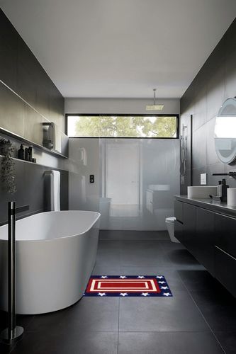 Liora Manne Frontporch Hand-Tufted Indoor/Outdoor Easy Care Area Rug-Traditional, Decorative, Novelty, Transitional, Patriotic Pendant Red 2' x 3' in Black Modern Bathroom