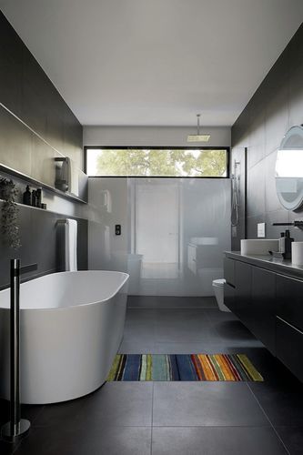 ‎Contemporary ‎Stain Resistant, Fade resistant, Durable, Washable Rug in Black Modern Bathroom